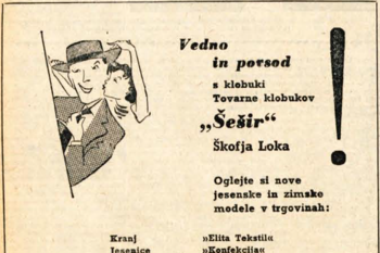 Oglas tovarne klobukov Šešir v Gorenjskem glasu leta 1960 <em>Foto: Gorenjski glas, 23. 11. 1960</em>