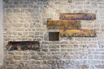 Channelling Series, 2016–2026, canvas, bedsheet, photograph, acrylic, watercolor pencil, felt-tip pen, various dimensions <em>Photo: Lucija Rosc</em>
