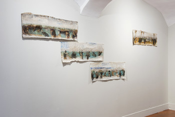 Channelling Series, 2016–2026, canvas, bedsheet, photograph, acrylic, watercolor pencil, felt-tip pen, various dimensions <em>Photo: Lucija Rosc</em>