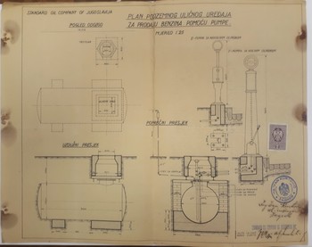 Načrt ulične bencinske črpalke. Hrani Zgodovinski arhiv Ljubljana, Enota v Škofji Loki