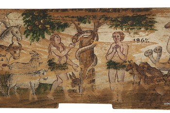 Adam in Eva v raju. Slikar temnih obrisov, 1867. <em>Foto: Aleksander Jesenovec</em>