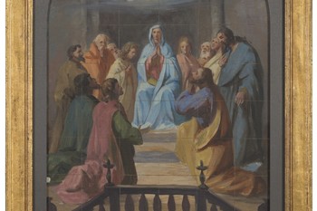 Marija z apostoli v binkoštni dvorani <em>Foto: Janez Pelko</em>