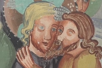 Judežev poljub, kopija freske iz sredine 14. Stoletja, 1935. Hrani Loški muzej Škofja Loka. <em>Foto: Fototeka Loškega muzeja</em>