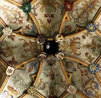 Simboli štirih evangelistov na stropu ladje cerkve sv. Jakoba v Škofji Loki <em>Foto: Fototeka Loškega muzeja</em>