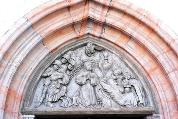 Relief Jezusa na Oljski gori, zahodna fasada cerkve sv. Jakoba, Škofja Loka <em>Foto: Fototeka Loškega muzeja</em>