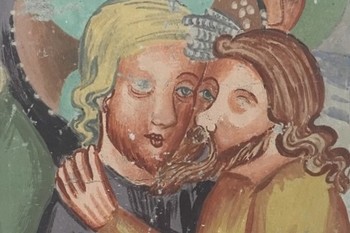 Judežev poljub, kopija freske iz sredine 14. stoletja. Hrani Loški muzej Škofja Loka. ©Fototeka Loškega muzeja