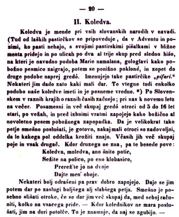 Zapisa koledovanja iz Železnikov v Šolskem prijatelju leta 1854.