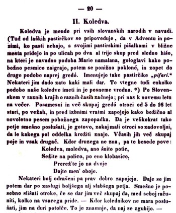 Zapisa koledovanja iz Železnikov v Šolskem prijatelju leta 1854.
