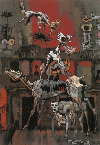France Mihelič, Apokalipsa II, pastel/karton, 1979, Galerija Franceta Miheliča Škofja Loka