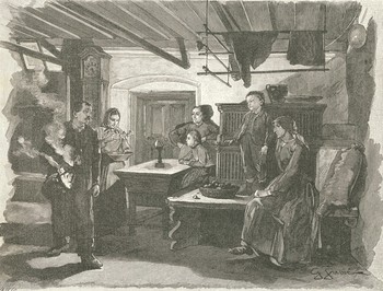 Jurij Šubic: Božični blagoslov. Na mizi stoji štober z leščerbo, 1891. <em>Foto: Die Ӧsterreichisch-Ungarische Monarchie in Wort und Bild. Kärnten und Krain. Dunaj, 1891.</em>