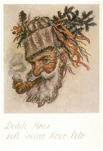 Maksim Gaspari, novoletna voščilnica, 1952. Povzeto: Damjan Ovsec, Trije dobri možje, 2000, str. 160.