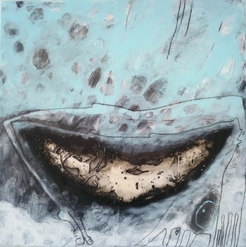Mojca Pintar: Nebo in zemlja – Sky and Earth, mešana tehnika: akril, pesek, oglje, 2017.