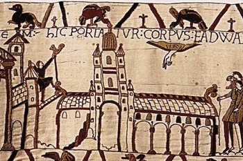 Detajl tapiserije iz Bayuexa, vezenina, 1077, Musée de la Tapisserie de Bayeux, Bayeux.