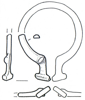 Obročasta fibula z dekorativno poudarjenim nastavkom s Puštala nad Trnjem, druga polovica 3.–sredina 4. stoletja