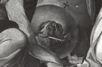 Pavel Künl, Rožnovenska mati božja s sv. Dominikom in sv. Katarino Siensko, olje na platno, 1849, Loški muzej Škofja Loka
