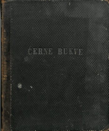 Sprednja platnica Črnih bukev, Železniki, 1864. Hrani Loški muzej Škofja Loka.
