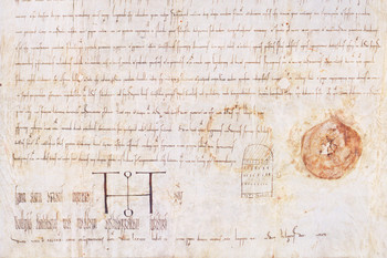 Darilna listina nemškega cesarja Otona II. freisinškemu škofu Abrahamu iz leta 973. ©Fototeka Loškega muzeja