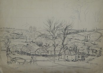 France Mihelič, Iz okolice Kruševca, 1935, risba