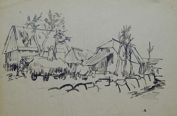 France Mihelič, Na deželi, 1937, risba