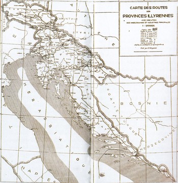 Načrt cestnega omrežja v Ilirskih provincah. V: Melitta Pivec-Stele, La vie économique des Provinces Illyriennes, Institut d Etudes Slaves de l Université de Paris, Collection Historique–VI., Pariz, 1930, str. 360–361.