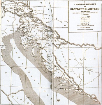 Načrt cestnega omrežja v Ilirskih provincah. V: Melitta Pivec-Stele, La vie économique des Provinces Illyriennes, Institut d Etudes Slaves de l Université de Paris, Collection Historique–VI., Pariz, 1930, str. 360–361. 