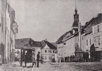 Poštni voz na Mestnem trgu, 1892.