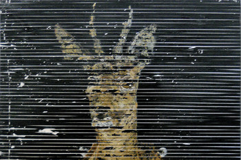 Mito Gegič, Untitled, 2011, akril, vinil, selotejp na platno. ©Fototeka Loškega muzeja