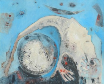 Mojca Pintar: Nebo in zemlja – Sky and Earth, mešana tehnika: akril in pesek, 2015. <em>Foto: Fototeka Loškega muzeja</em>