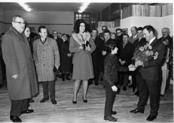 Odprtje razstave Franceta Slane, 13. 1. 1970 <em>Foto: F. Perdan, arhiv Loškega muzeja </em>