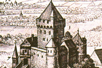 Loški grad po Merianu, 1649. ©Fototeka Loškega muzeja