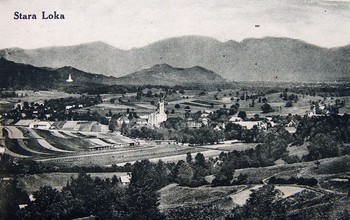 Stara Loka, razglednica, 1918–1941, hrani Loški muzej Škofja Loka.  