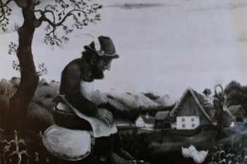 Jože Peternelj – Mausar, Na kmetih, 1971, olje na steklo