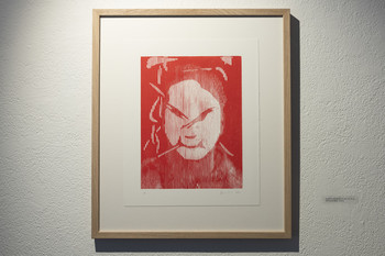Self-portrait (Mask), woodcut, 2023 <em>Photo: Lucija Rosc</em>