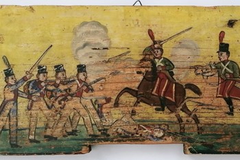 Bitka konjenikov s pešaki, vojaški motiv, Selška delavnica, 19. stoletje <em>Foto: Aleksander Jesenovec</em>