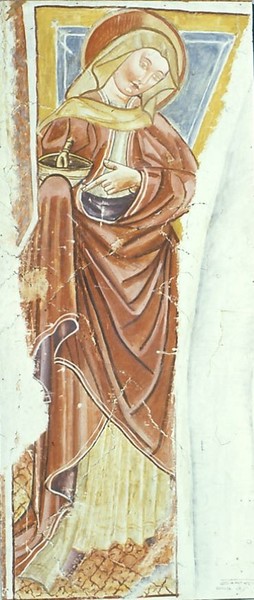 Suški mojster, Nespametna devica, okoli 1460, freska, slavoločna stena, Suha <em>Foto: Fototeka Loškega muzeja</em>