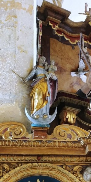 Brezmadežna z Jezusom, sredina 18. stoletja, Oltar sv. Lucije, cerkev Marijinega oznanjenja, Crngrob <em>Foto: Fototeka Loškega muzeja</em>