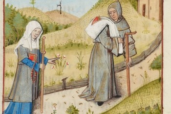 Popotnika, Robinet Testard, Le Roman de la Rose, 1490–1500. <em>Foto: University of Oxford, Bodleian Library, MS. Douce 195, 86 v.</em>