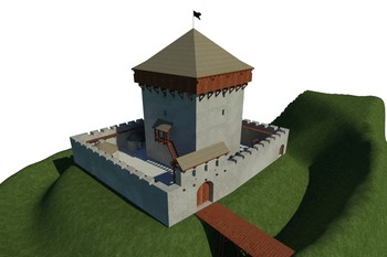 Poskus rekonstrukcije izgleda stolpa na Kranclju v sredini 15. stoletja, Tomaž Križnar.