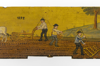 Work in the field, ploughing, harrowing, sowing, 1897, Slovene Ethnographic Museum. Photo: Blaž Verbič.